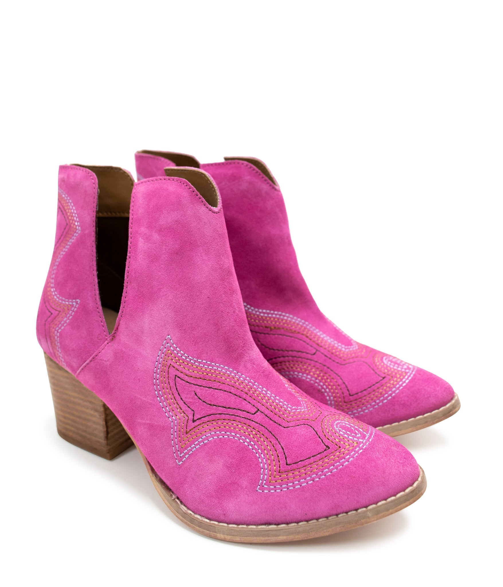 Journee Ankle Boots Magenta Suede With Western Stitch Naughty Monkey