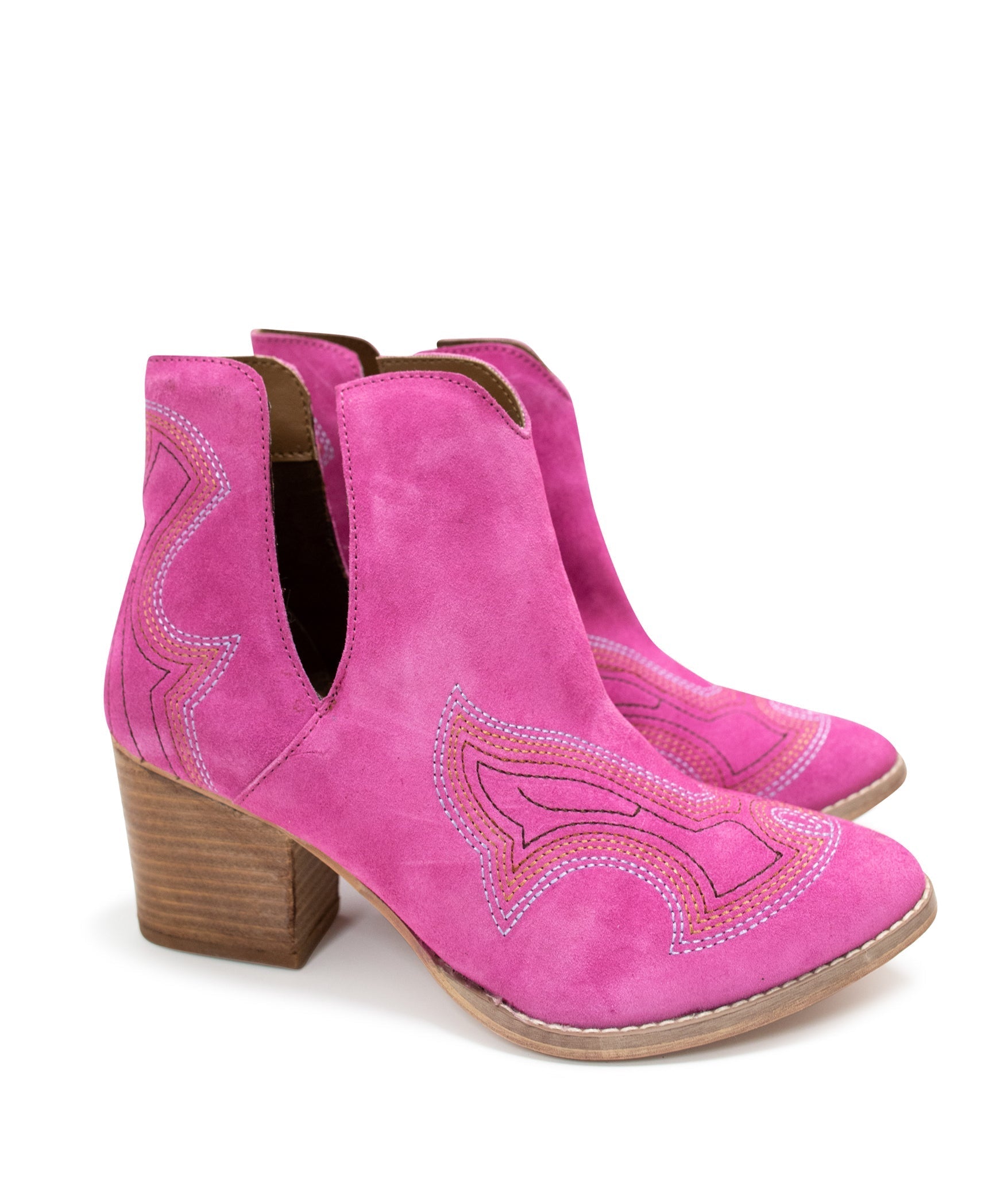 Journee Ankle Boots Magenta Suede With Western Stitch Naughty Monkey