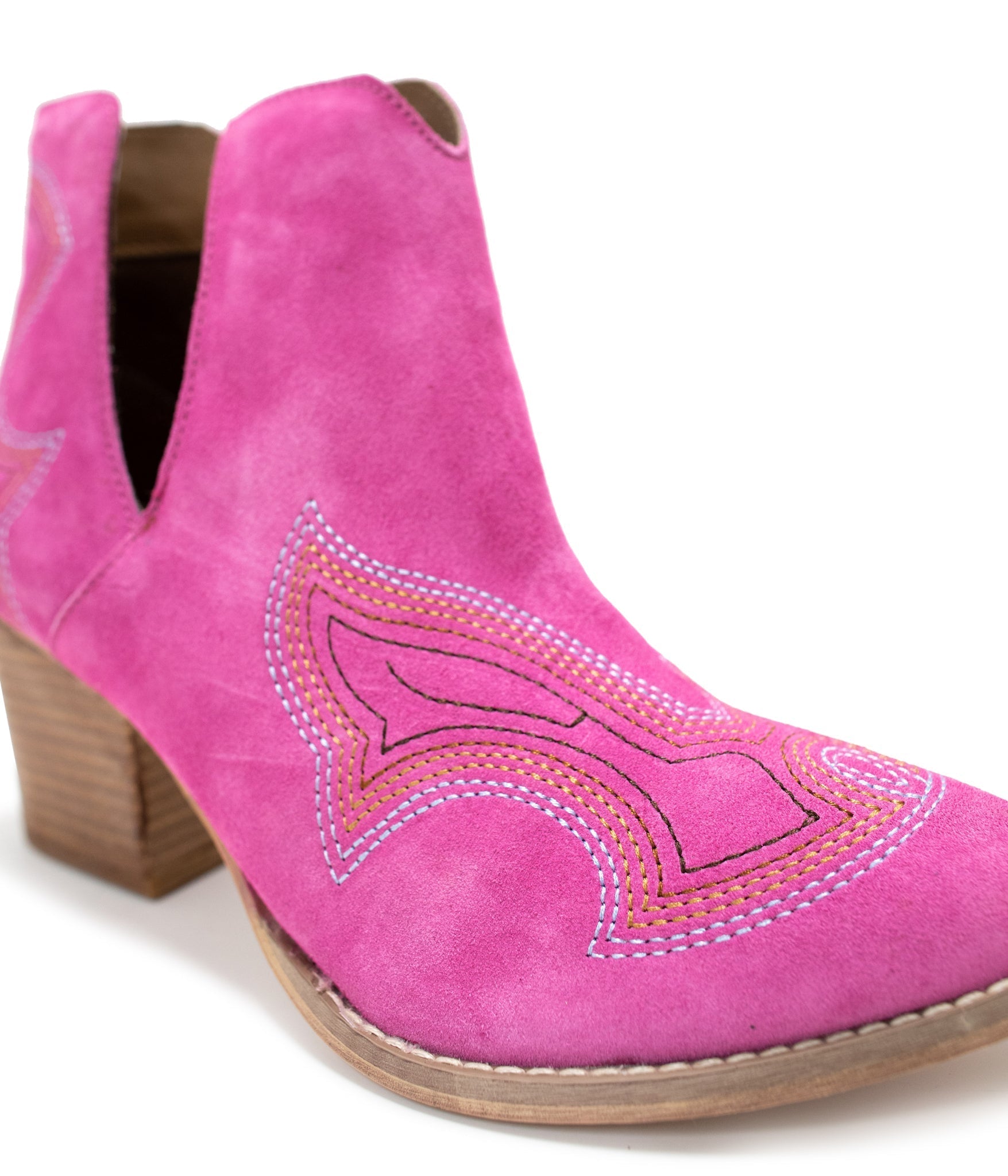 Journee Ankle Boots Magenta Suede With Western Stitch Naughty Monkey