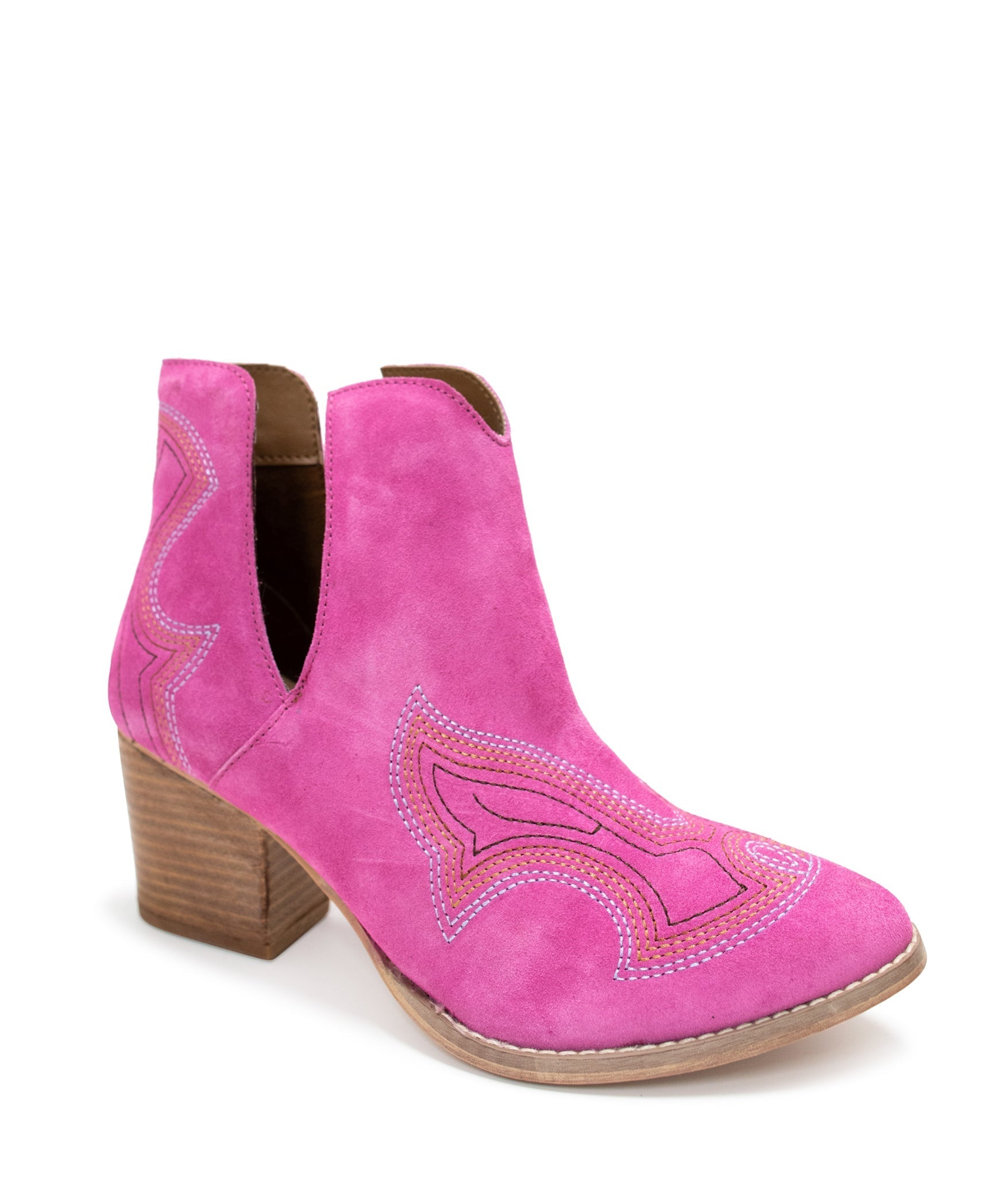 Journee Ankle Boots Magenta Suede With Western Stitch Naughty Monkey