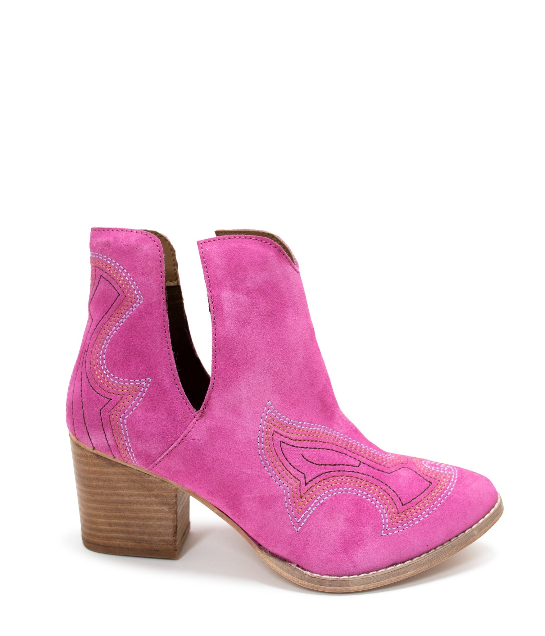 Journee Ankle Boots Magenta Suede With Western Stitch Naughty Monkey