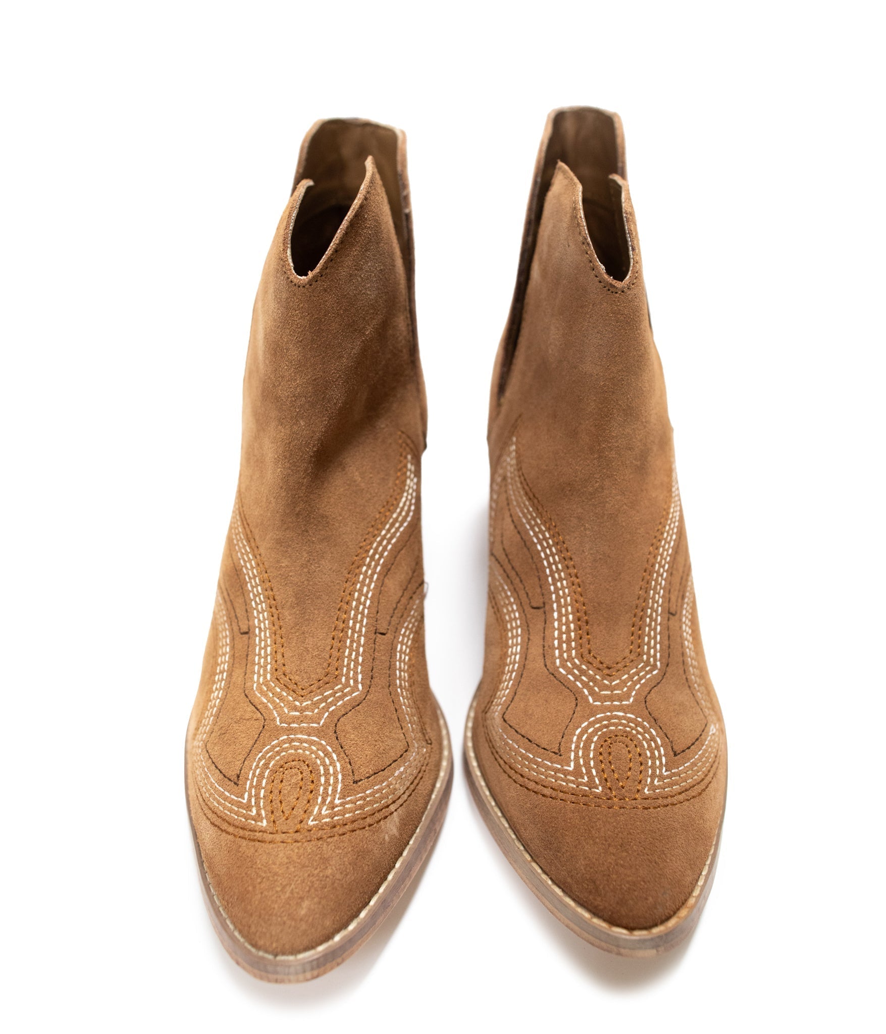 Journee Tan Suede Ankle Boots With Western Stitch Detail Naughty Monkey