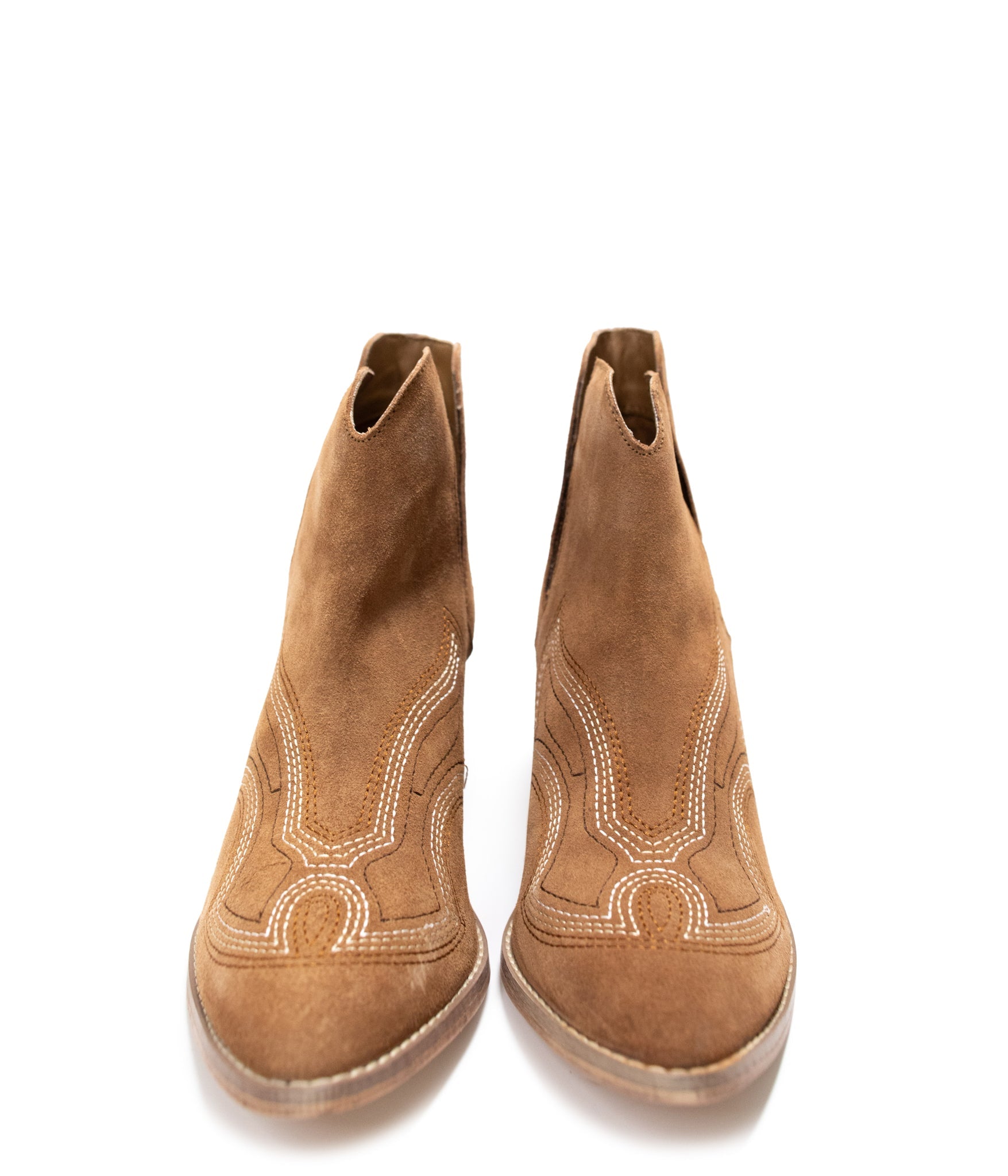 Journee Tan Suede Ankle Boots With Western Stitch Detail Naughty Monkey