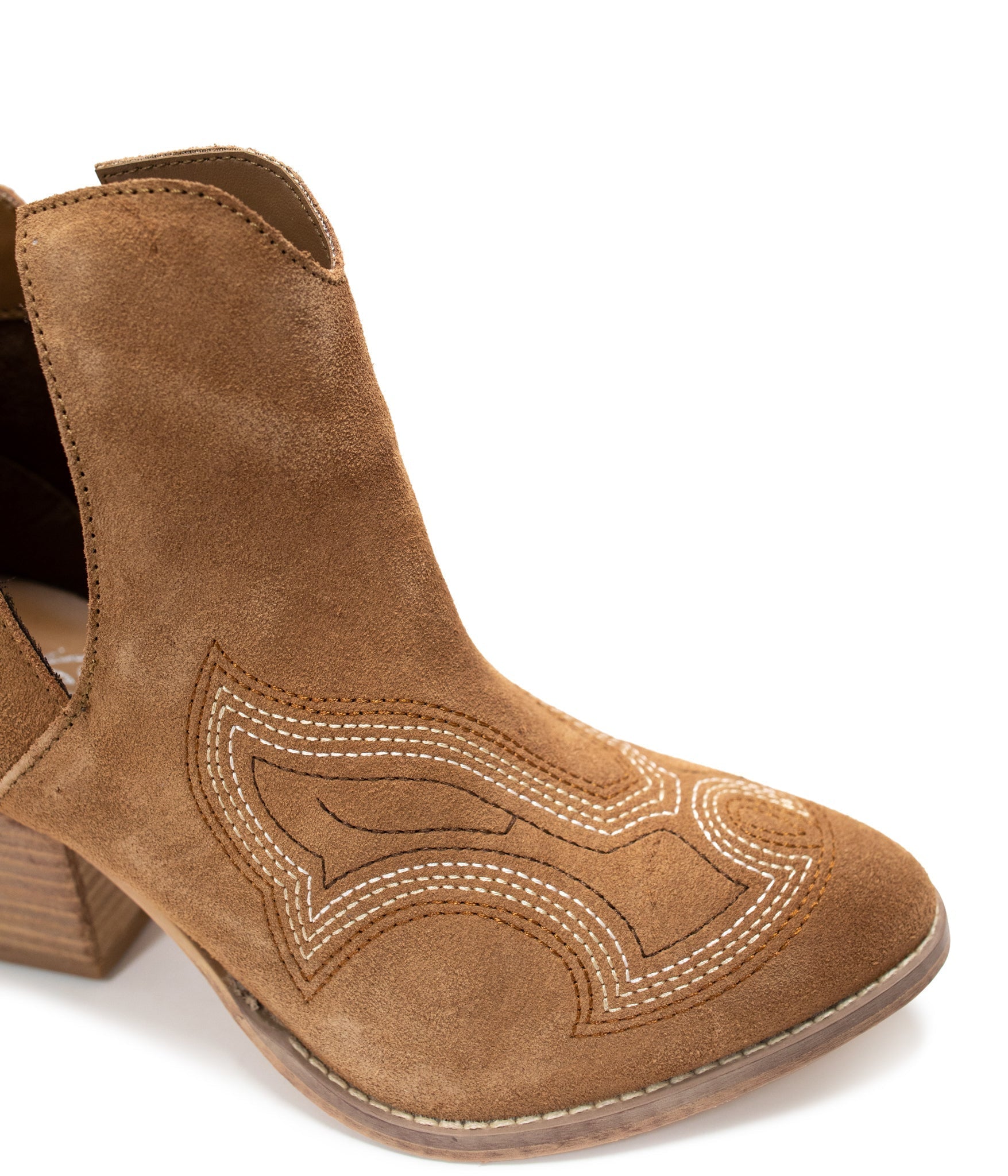 Journee Tan Suede Ankle Boots With Western Stitch Detail Naughty Monkey