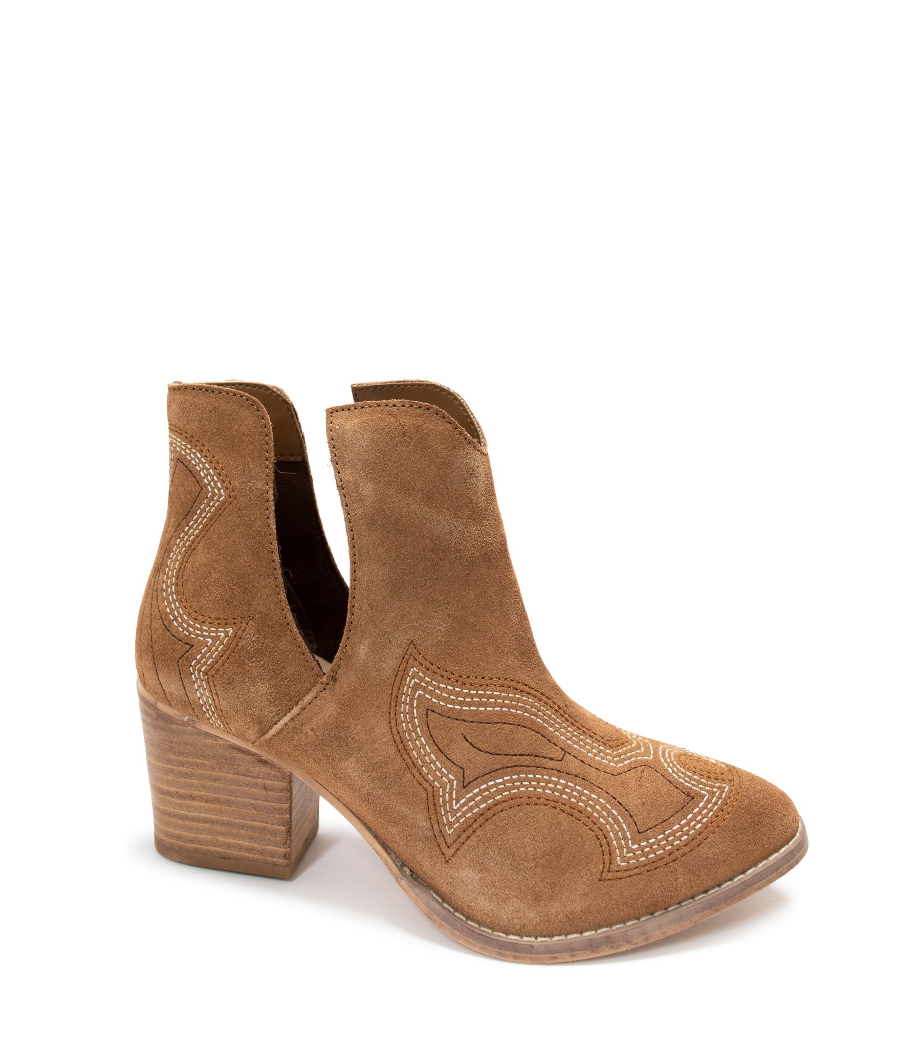 Journee Tan Suede Ankle Boots With Western Stitch Detail Naughty Monkey