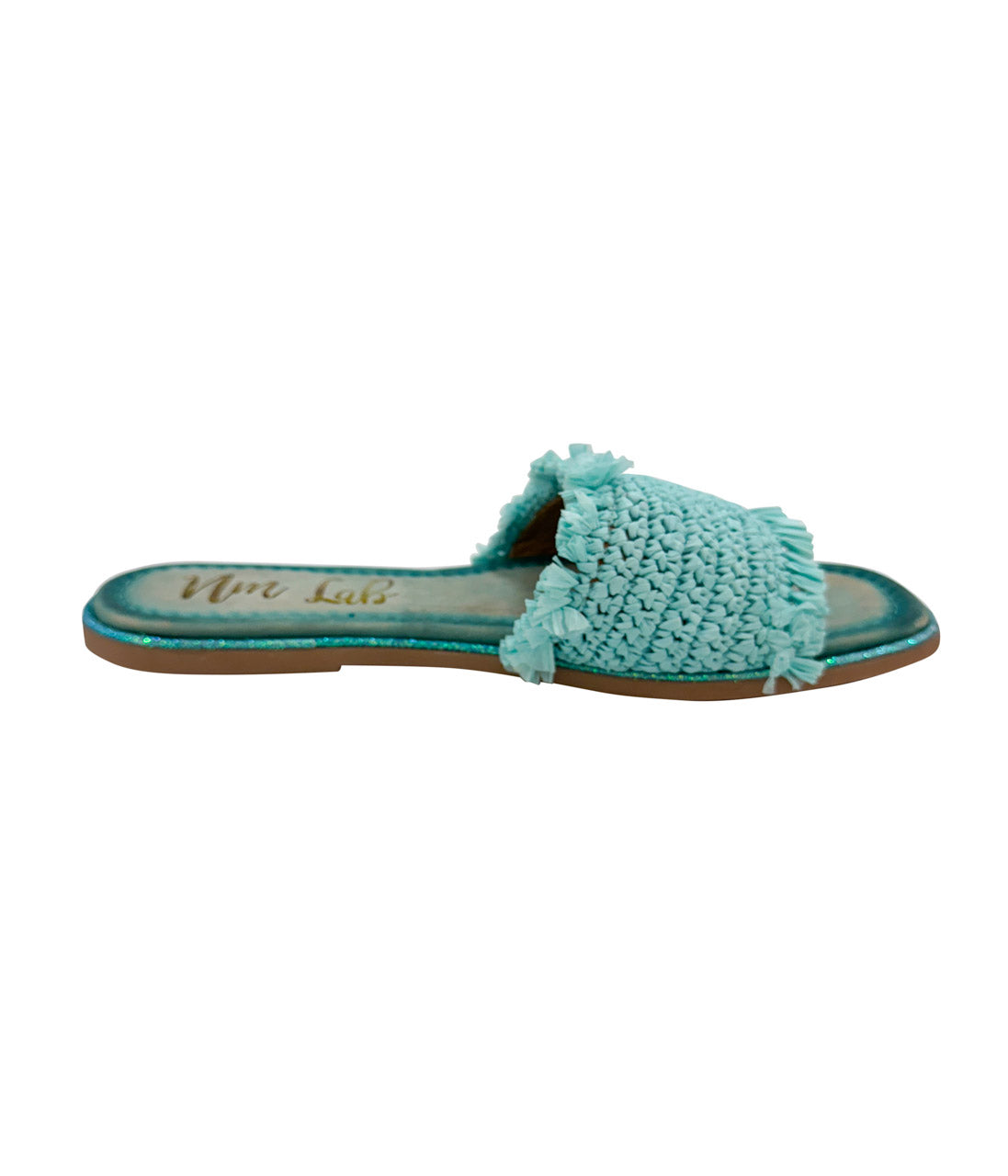Juana Woven Sandals Aqua Blue Footbed Glitter Border Naughty Monkey
