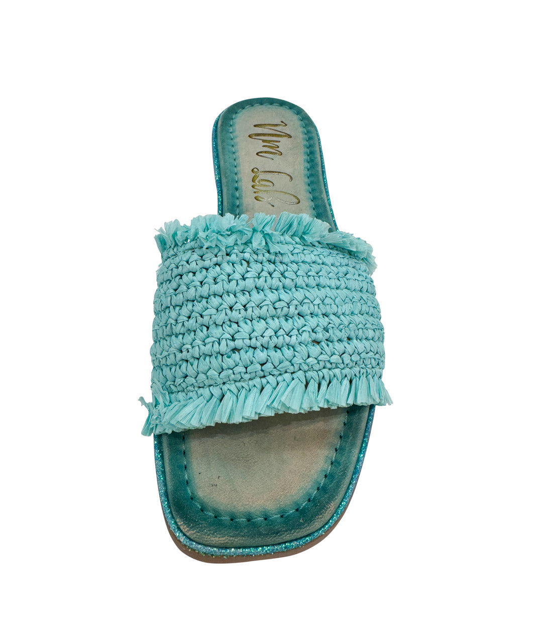 Juana Woven Sandals Aqua Blue Footbed Glitter Border Naughty Monkey