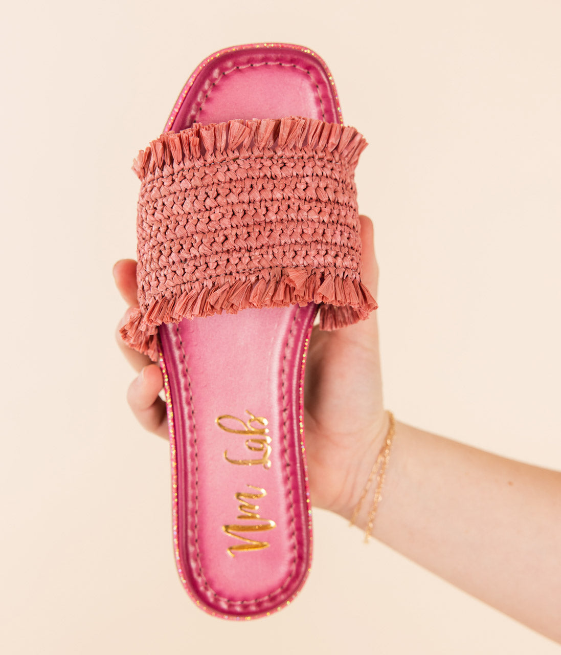 Juana Woven Sandals Pink Leather Footbed Glitter Border Naughty Monkey