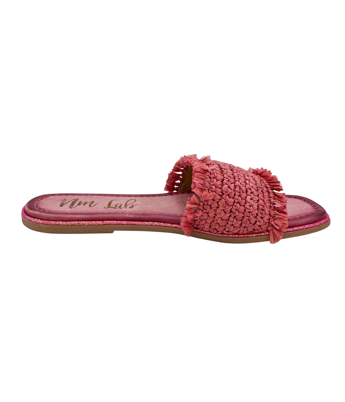 Juana Woven Sandals Pink Leather Footbed Glitter Border Naughty Monkey