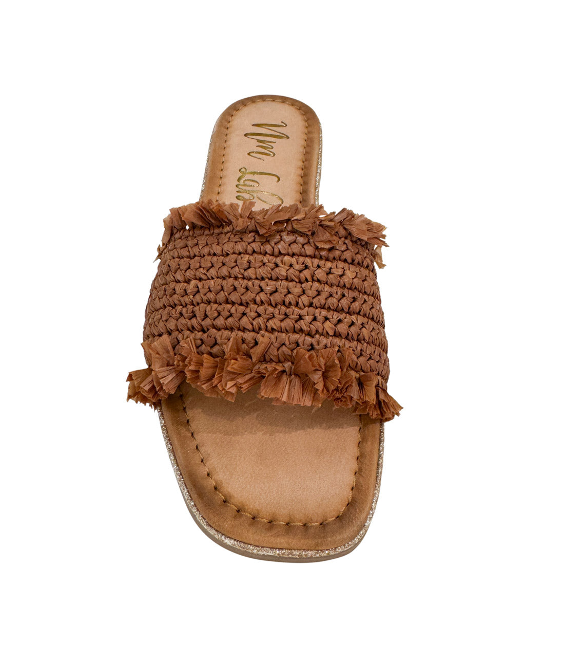 Juana Woven Sandals Tan Leather Footbed Glitter Border Naughty Monkey