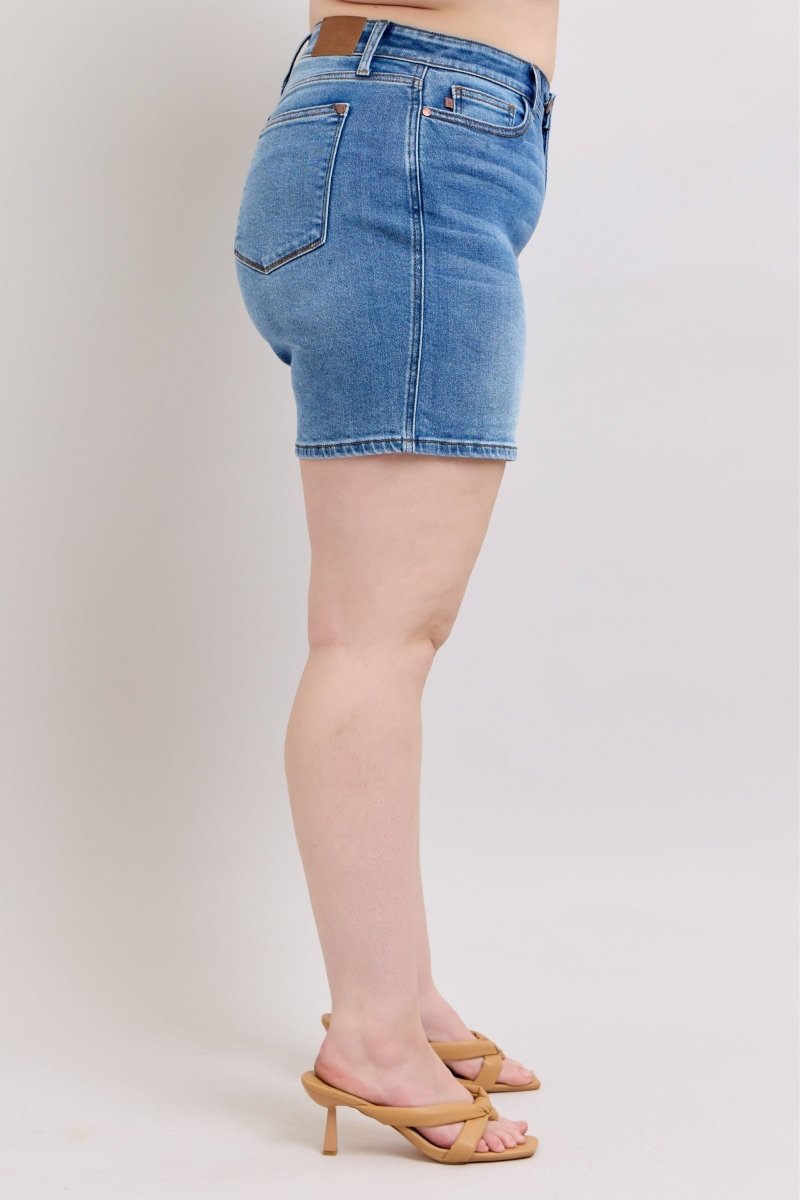 Judy Blue Full Size 2 Button Denim Shorts with Pockets Plus Size - Love Salve 