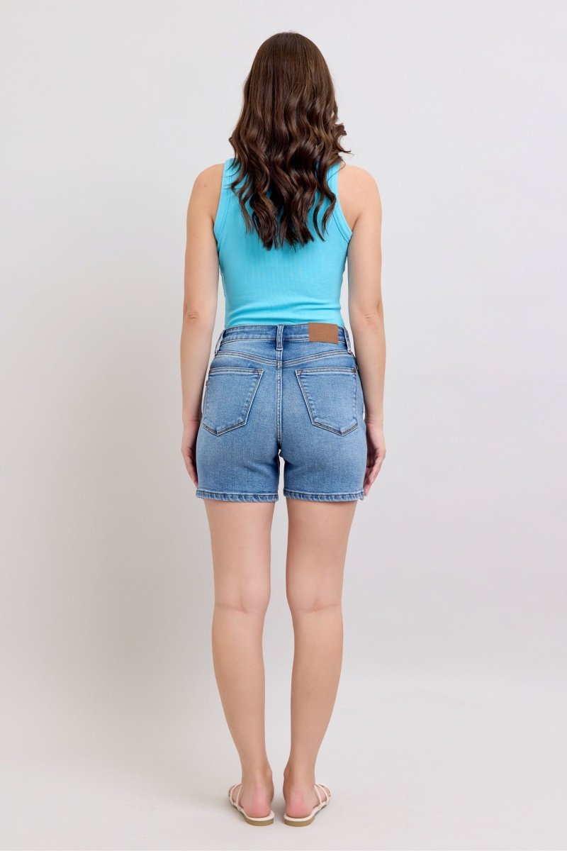 Judy Blue Full Size 2 Button Denim Shorts with Pockets Plus Size - Love Salve 