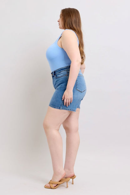 Judy Blue Full Size 2 Button Denim Shorts with Pockets Plus Size - Love Salve 