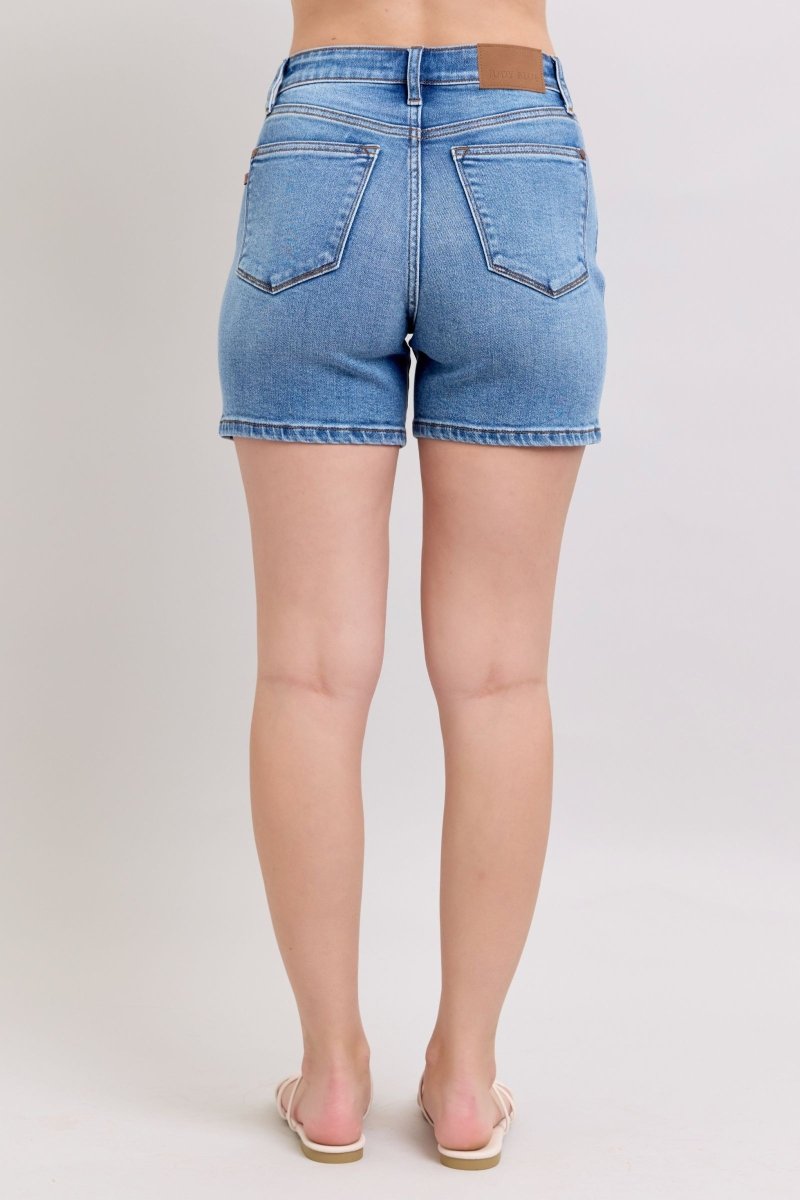 Judy Blue Full Size 2 Button Denim Shorts with Pockets Plus Size - Love Salve 