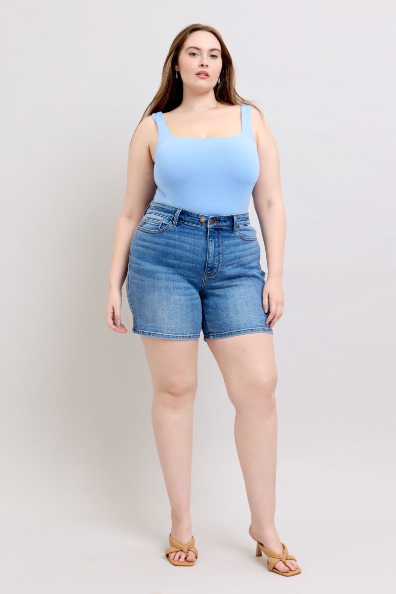 Judy Blue Full Size 2 Button Denim Shorts with Pockets Plus Size - Love Salve 
