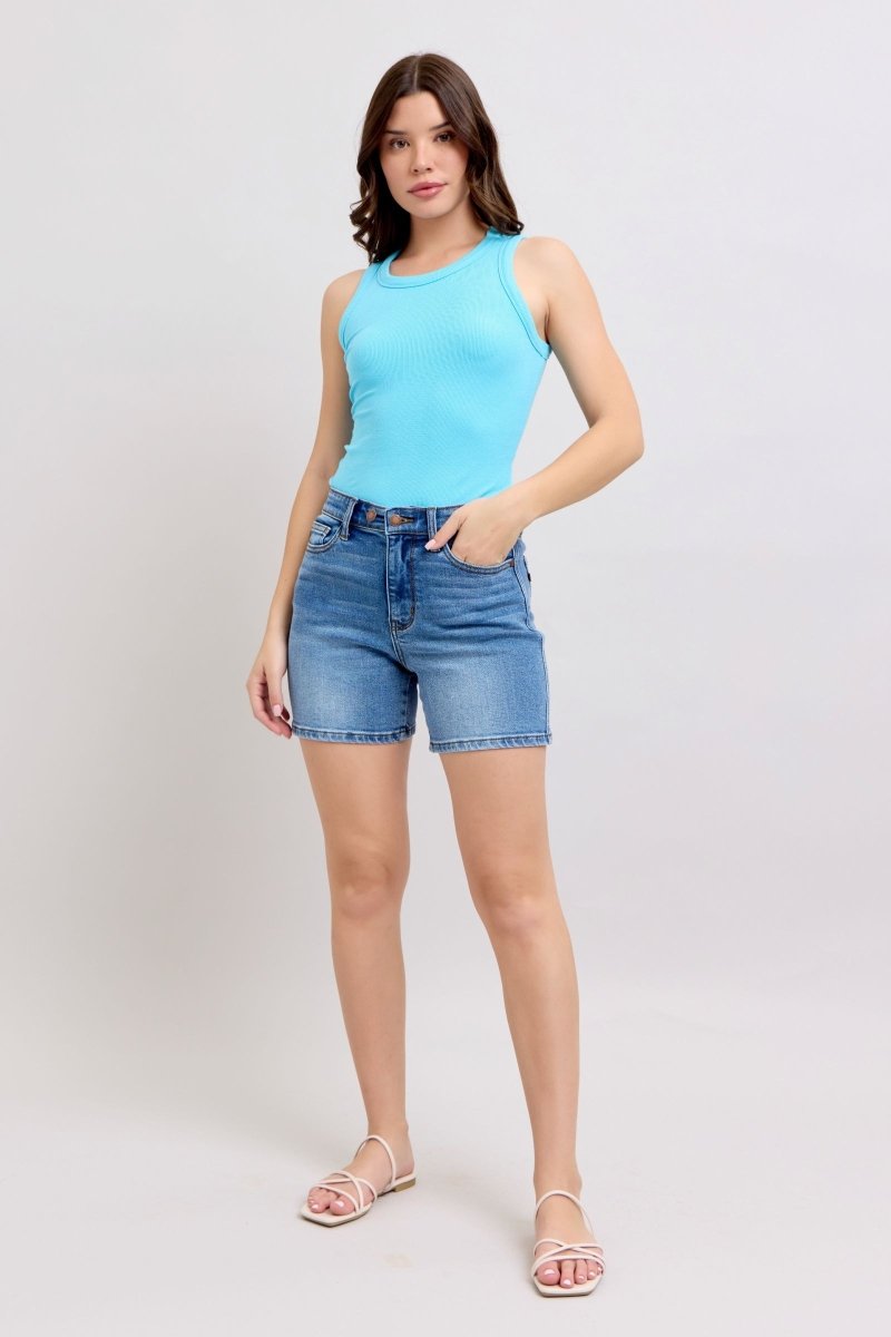 Judy Blue Full Size 2 Button Denim Shorts with Pockets Plus Size - Love Salve 