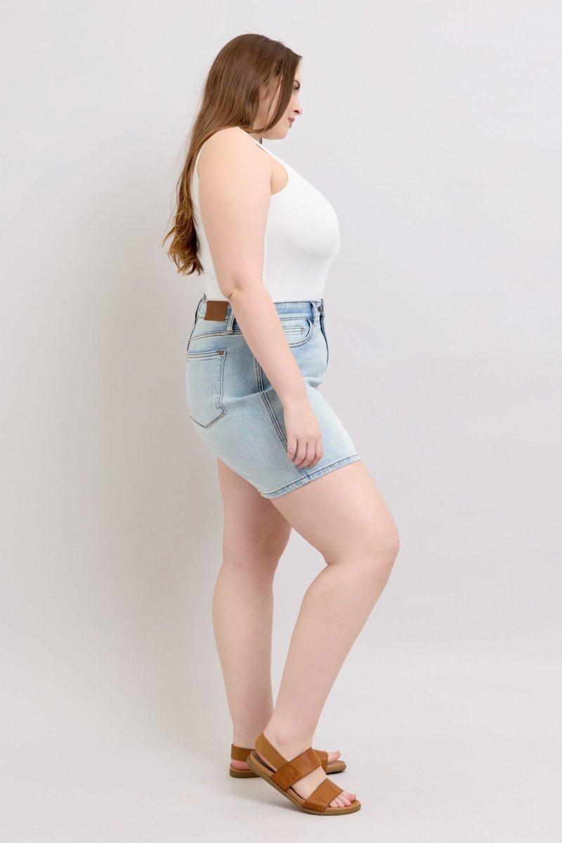 Judy Blue Full Size 2 Button Denim Shorts with Pockets Plus Size - Love Salve 