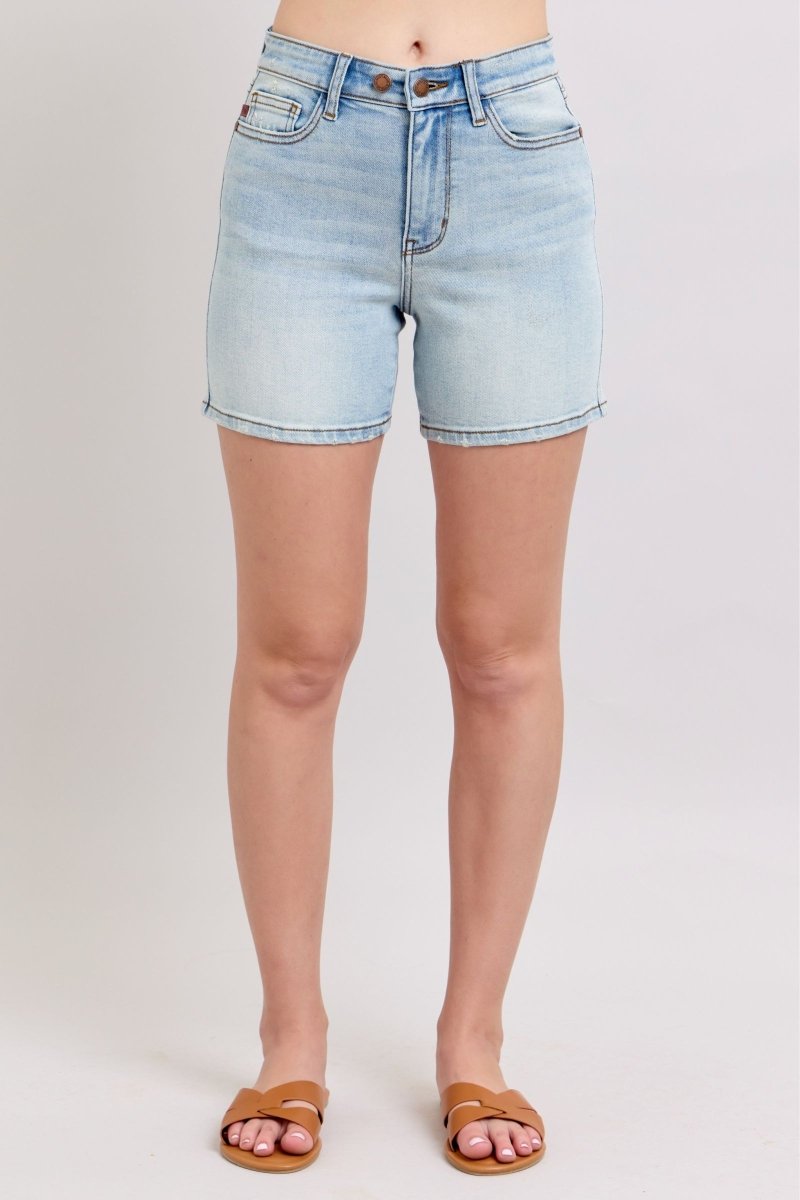 Judy Blue Full Size 2 Button Denim Shorts with Pockets Plus Size - Love Salve 