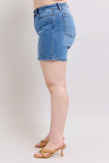 Judy Blue Full Size 2 Button Denim Shorts with Pockets Plus Size - Love Salve 