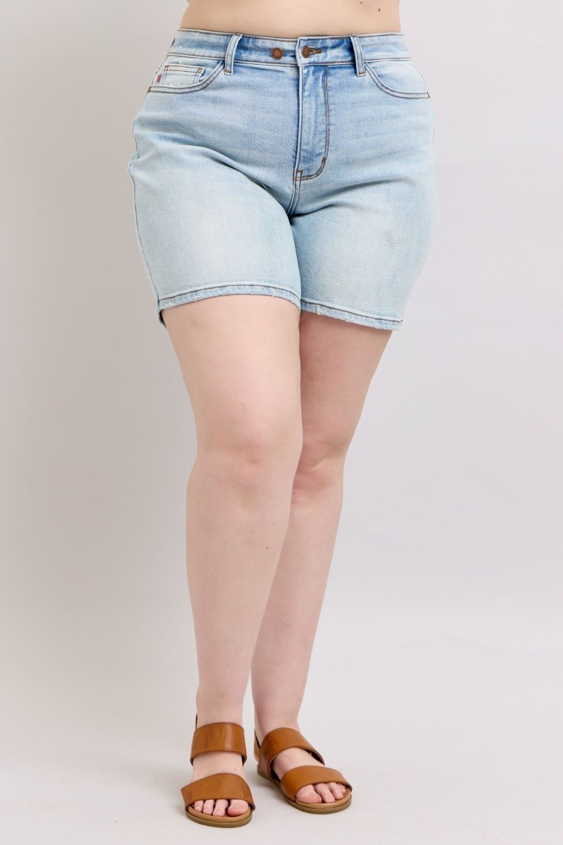 Judy Blue Full Size 2 Button Denim Shorts with Pockets Plus Size - Love Salve 