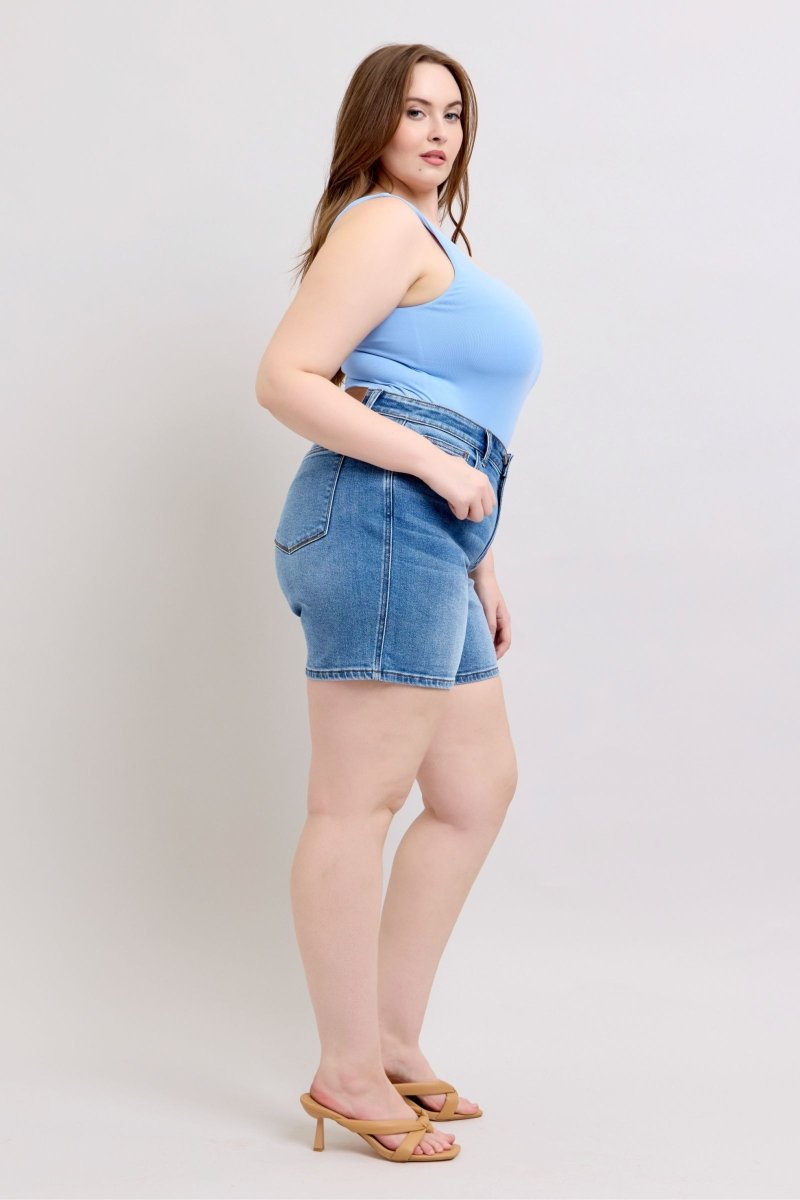 Judy Blue Full Size 2 Button Denim Shorts with Pockets Plus Size - Love Salve 