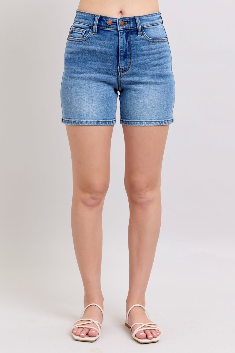 Judy Blue Full Size 2 Button Denim Shorts with Pockets Plus Size - Love Salve 