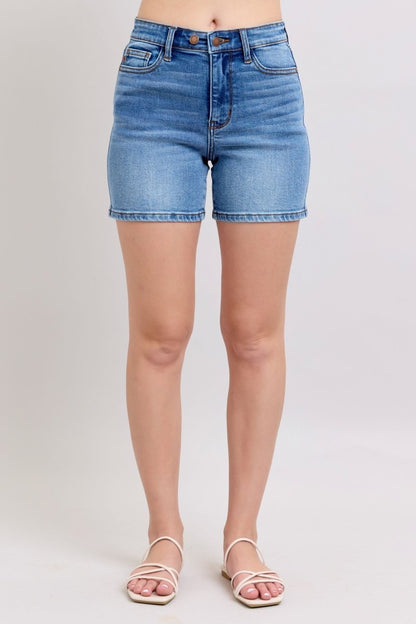 Judy Blue Full Size 2 Button Denim Shorts with Pockets Plus Size - Love Salve 