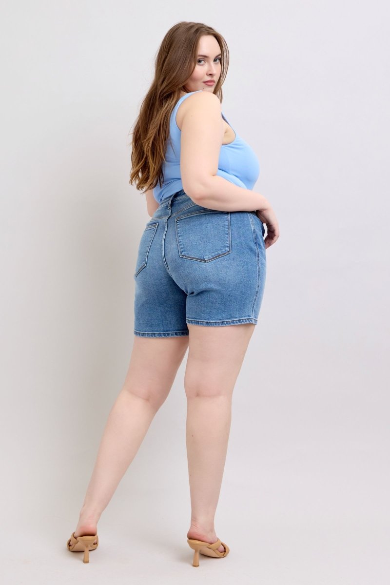 Judy Blue Full Size 2 Button Denim Shorts with Pockets Plus Size - Love Salve 