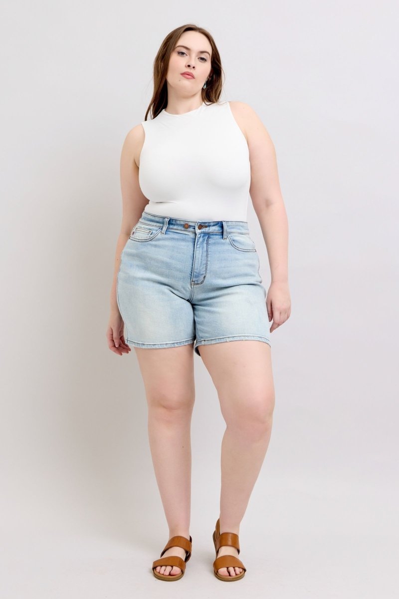 Judy Blue Full Size 2 Button Denim Shorts with Pockets Plus Size - Love Salve 