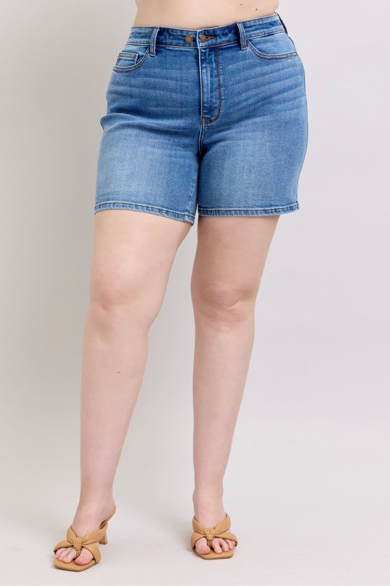 Judy Blue Full Size 2 Button Denim Shorts with Pockets Plus Size - Love Salve 