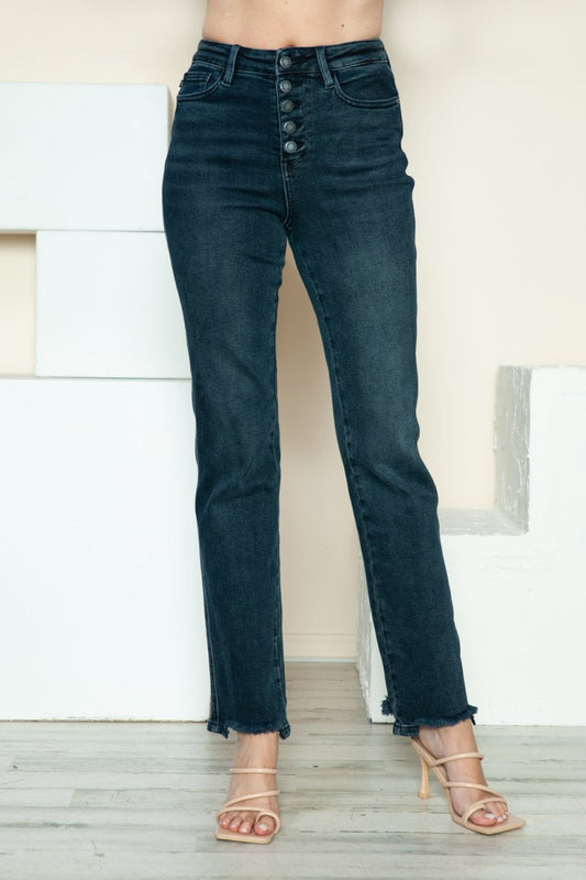 Judy Blue Full Size Button Fly Hem Destroy Straight Jeans - Love Salve 