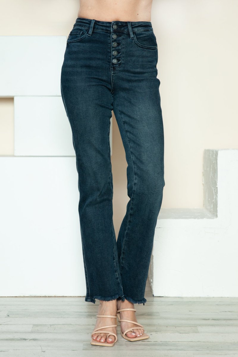 Judy Blue Full Size Button Fly Hem Destroy Straight Jeans - Love Salve 