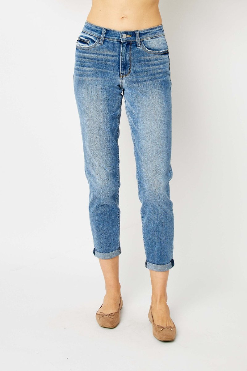 Judy Blue Full Size Cuffed Hem Slim Jeans for Women - Love Salve 