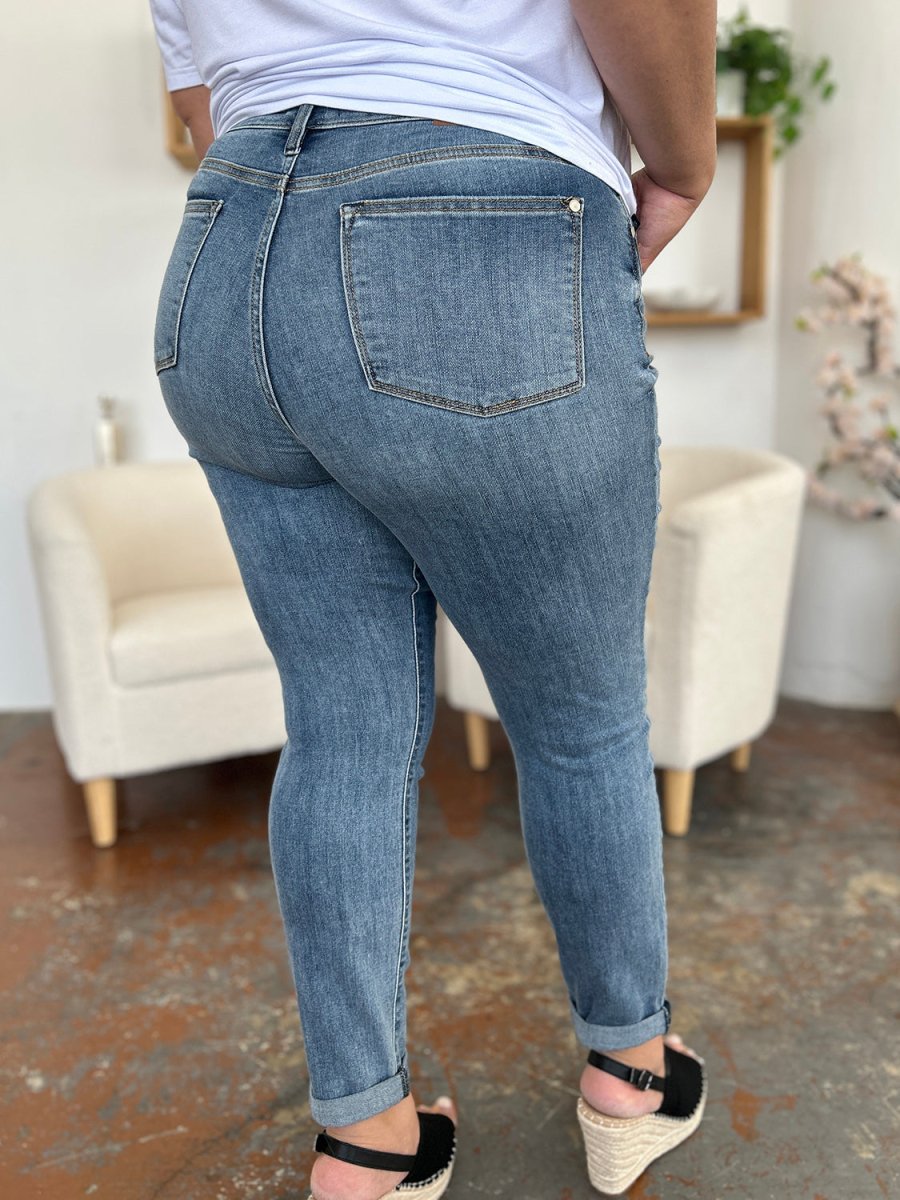 Judy Blue Full Size Cuffed Hem Slim Jeans for Women - Love Salve 