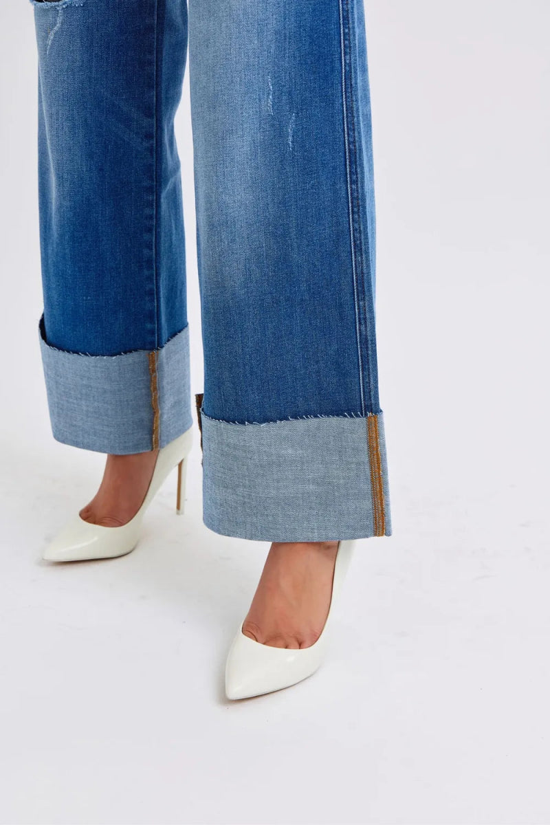Judy Blue Full Size Distressed High Waist Wide Leg Jeans - Love Salve 