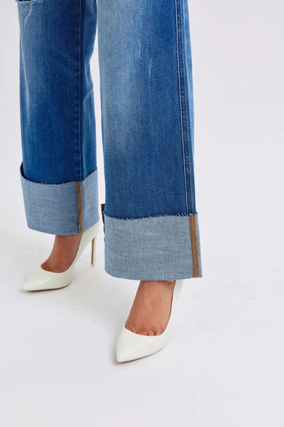 Judy Blue Full Size Distressed High Waist Wide Leg Jeans - Love Salve 