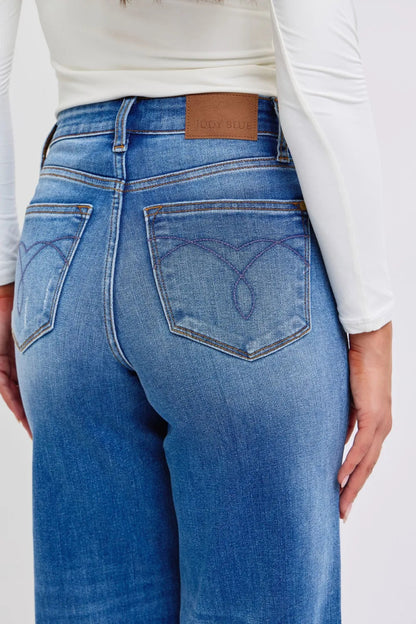 Judy Blue Full Size Distressed High Waist Wide Leg Jeans - Love Salve 