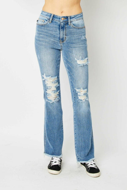 Judy Blue Full Size Distressed Raw Hem Bootcut Jeans - Love Salve