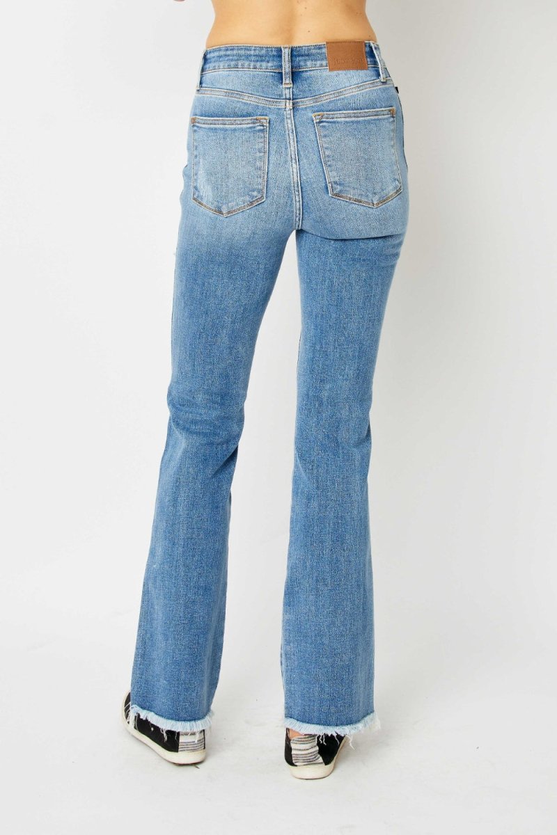Judy Blue Full Size Distressed Raw Hem Bootcut Jeans - Love Salve 