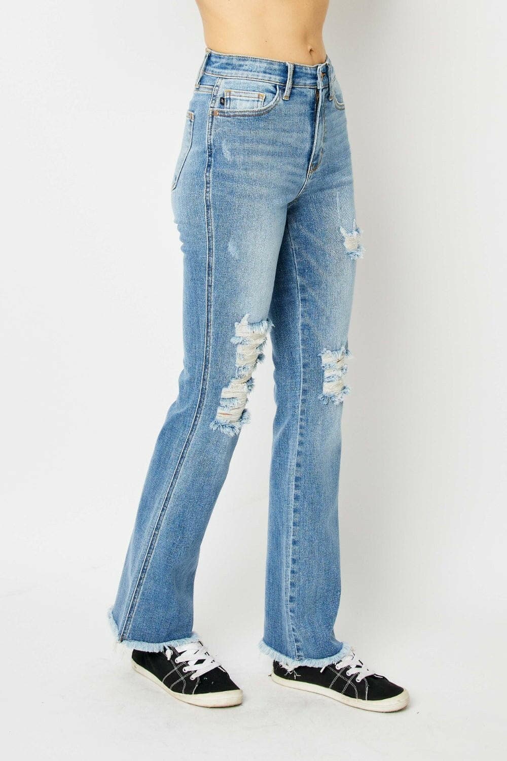 Judy Blue Full Size Distressed Raw Hem Bootcut Jeans - Love Salve