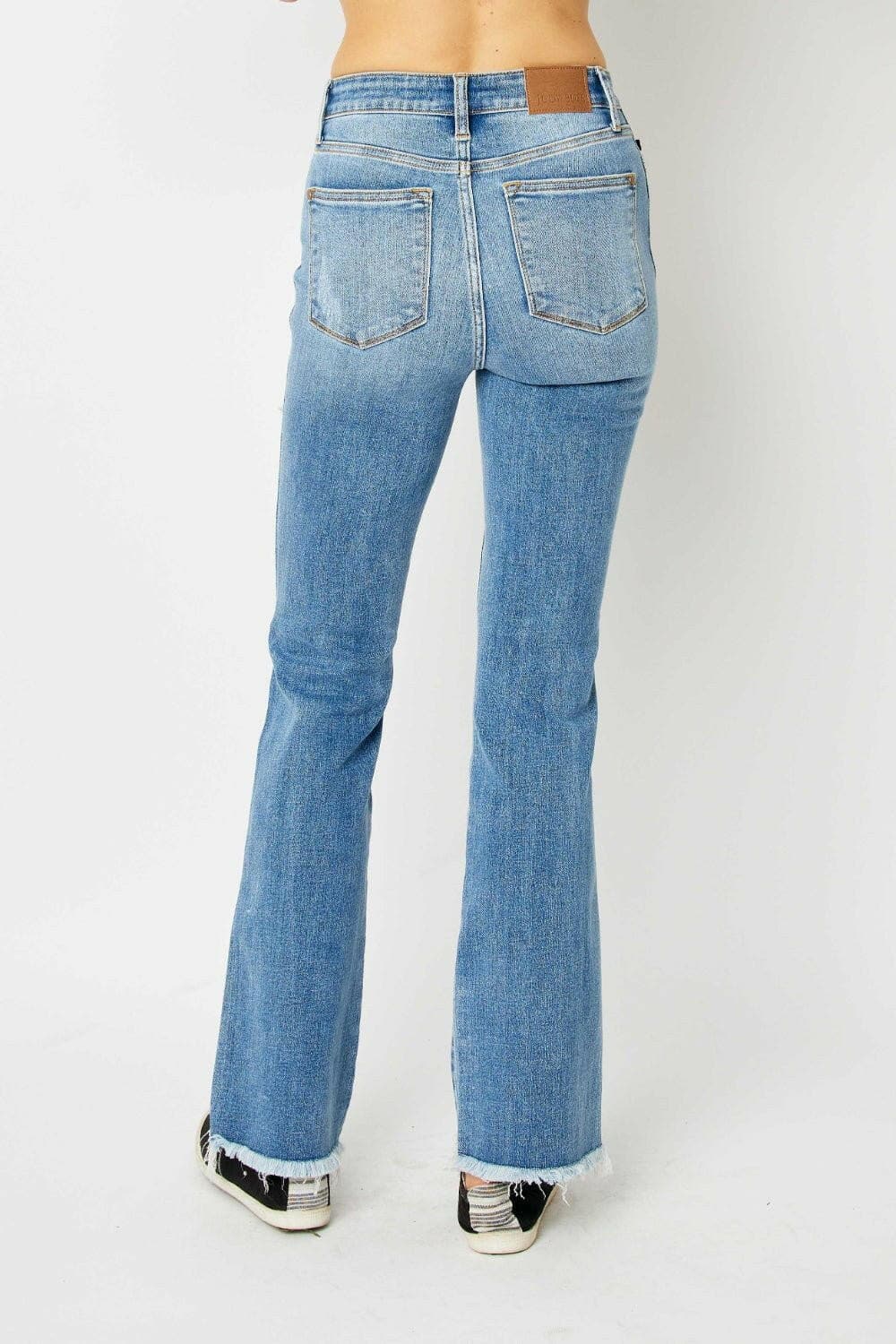 Judy Blue Full Size Distressed Raw Hem Bootcut Jeans - Love Salve