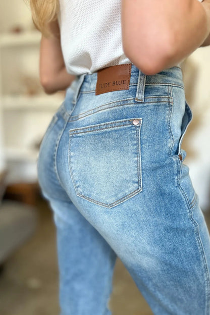Judy Blue Full Size Distressed Straight Jeans with Patch Pockets - Love Salve 