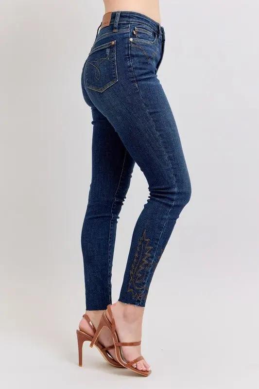 Judy Blue Full Size Embroidered High Rise Skinny Jeans Plus Size - Love Salve 