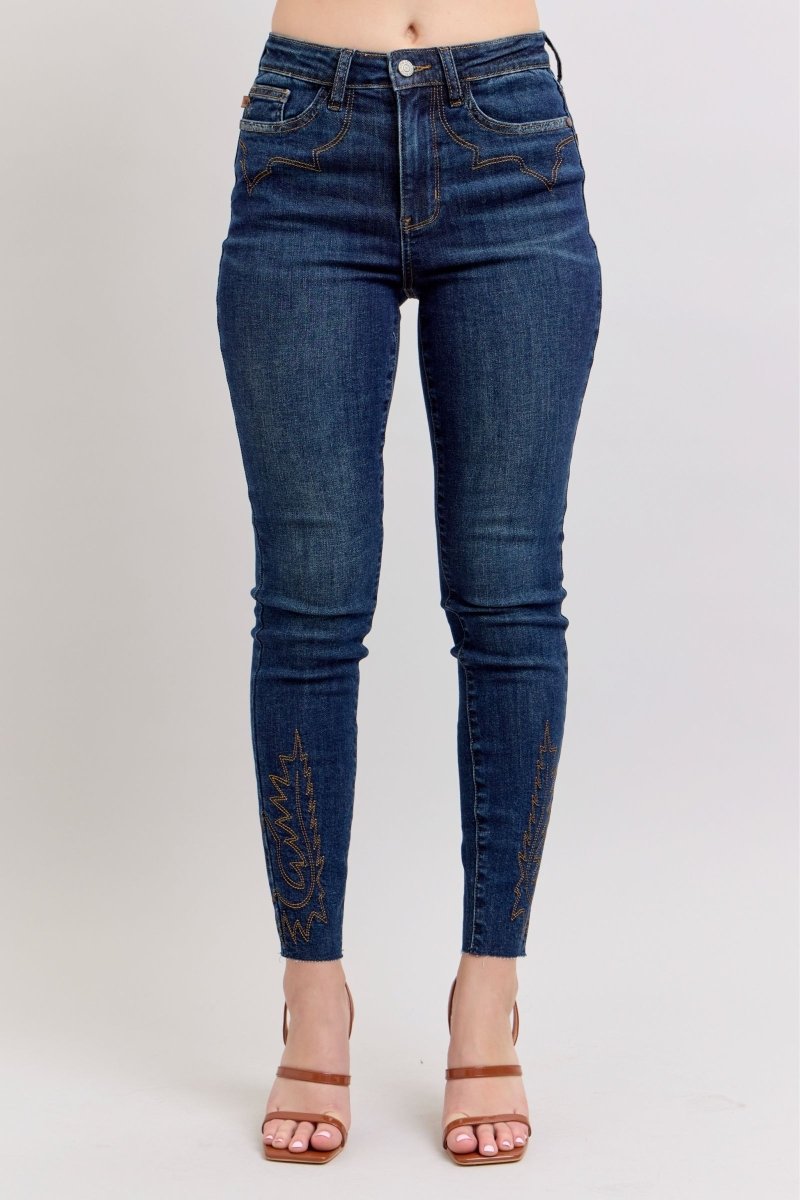Judy Blue Full Size Embroidered High Rise Skinny Jeans Plus Size - Love Salve 