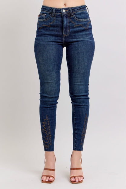 Judy Blue Full Size Embroidered High Rise Skinny Jeans Plus Size - Love Salve 