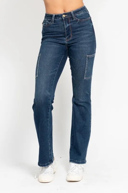 Judy Blue Full Size High Waist Cargo Bootcut Jeans Plus Size - Love Salve 
