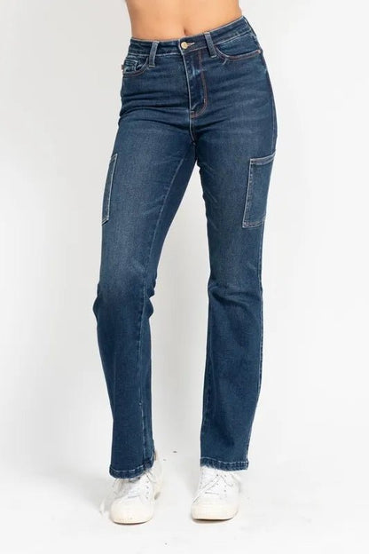 Judy Blue Full Size High Waist Cargo Bootcut Jeans Plus Size - Love Salve 