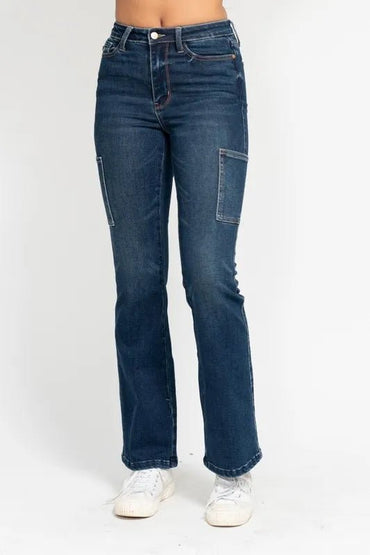 Judy Blue Full Size High Waist Cargo Bootcut Jeans Plus Size - Love Salve 