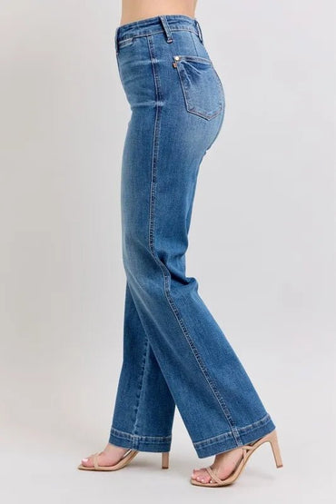 Judy Blue Full Size High Waist Contrast Thread Straight Plus Size Jeans - Love Salve 