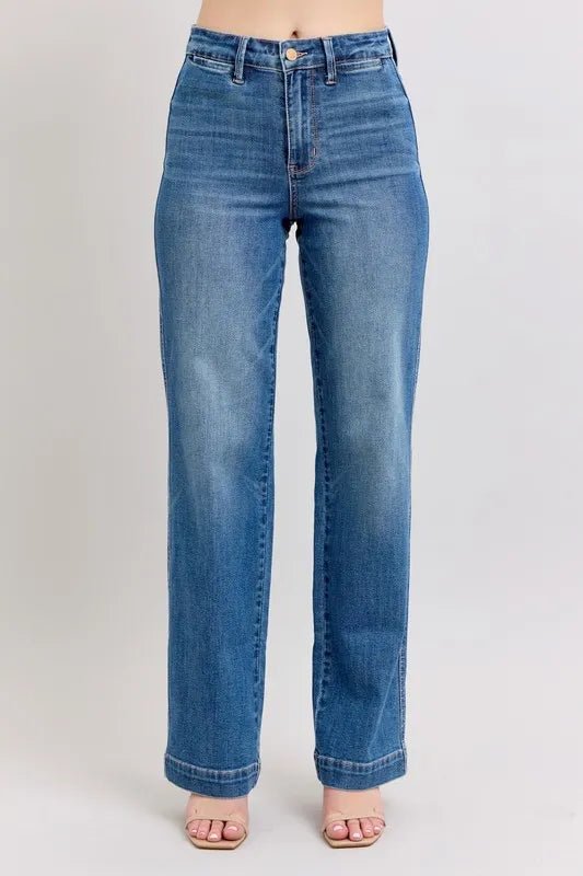 Judy Blue Full Size High Waist Contrast Thread Straight Plus Size Jeans - Love Salve 